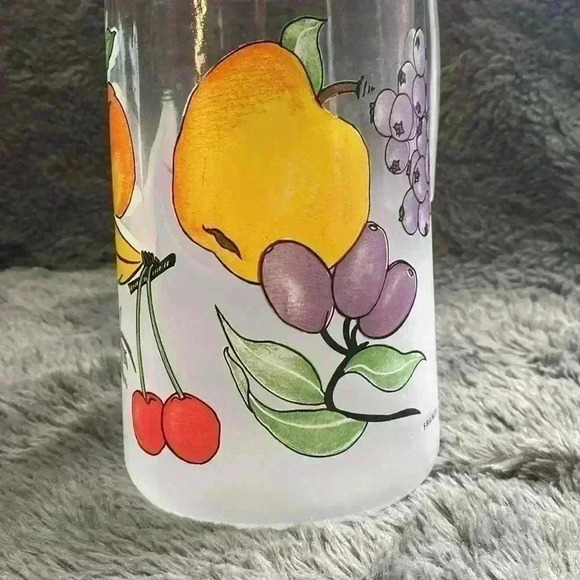 Vintage 80s Fruit Pattern Frosted Glass Pitcher Dartington France - Picture 16 of 16